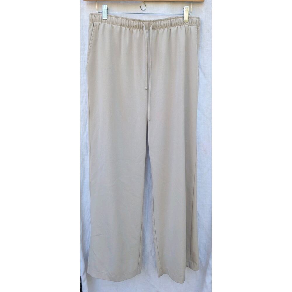 Lefties Women's Wide Leg Lounge Pants Sz XL Drawstring Cream Comfort Athleisure